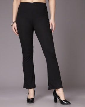 women ribbed straight fit flat-front trousers