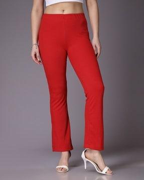 women ribbed straight fit flat-front trousers