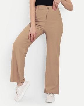 women ribbed straight fit pants with insert pockets