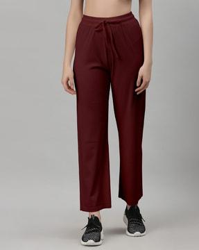 women ribbed straight track pants with drawstring waist