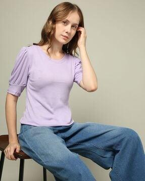 women ribbed tailored fit round-neck t-shirt