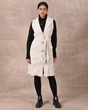 women ribbed trench coat with belt