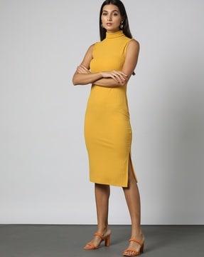 women ribbed turtle-neck bodycon dress