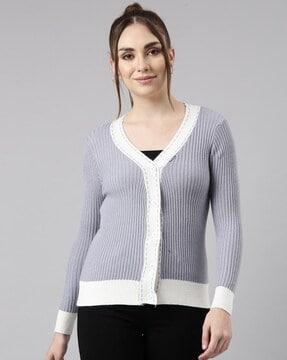 women ribbed v-neck cardigan