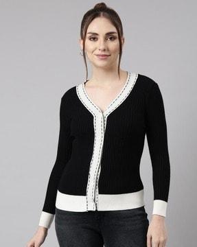 women ribbed v-neck cardigan