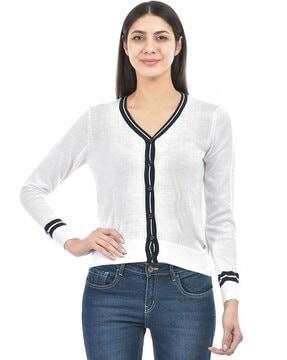 women ribbed v-neck cardigan