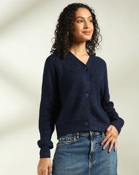 women ribbed v-neck cardigan