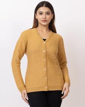 women ribbed v-neck cardigan