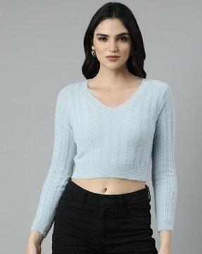 women ribbed v-neck crop top