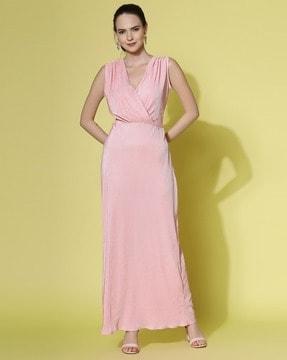 women ribbed v-neck gown