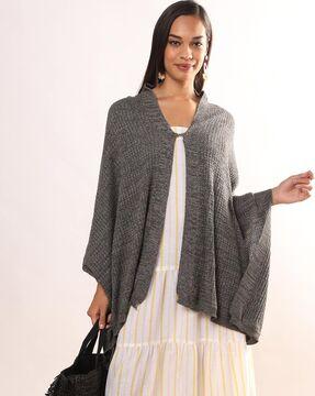 women ribbed v-neck poncho