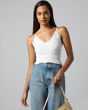 women ribbed v-neck strappy top