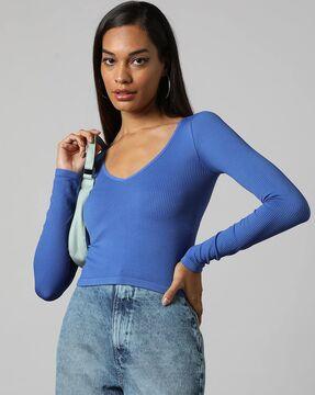 women ribbed v-neck top