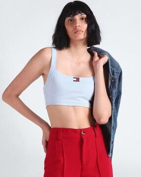 women ribbed wide regular fit crop top