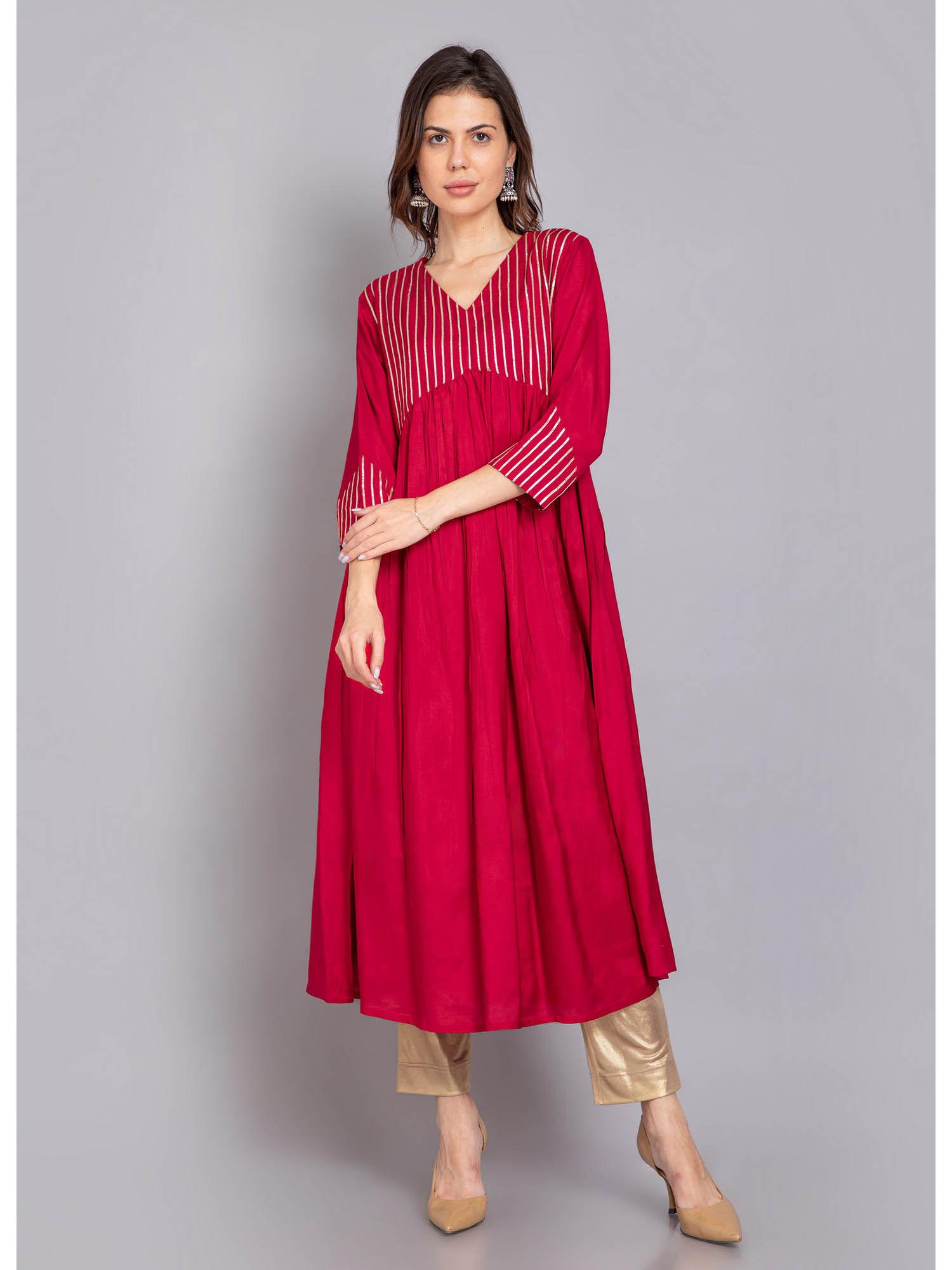 women rich muslin silk fabric alia cut kurta craft with gotta work maroon