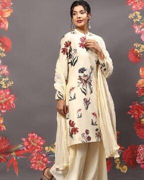 women rohit bal floral print straight kurta set with dupatta