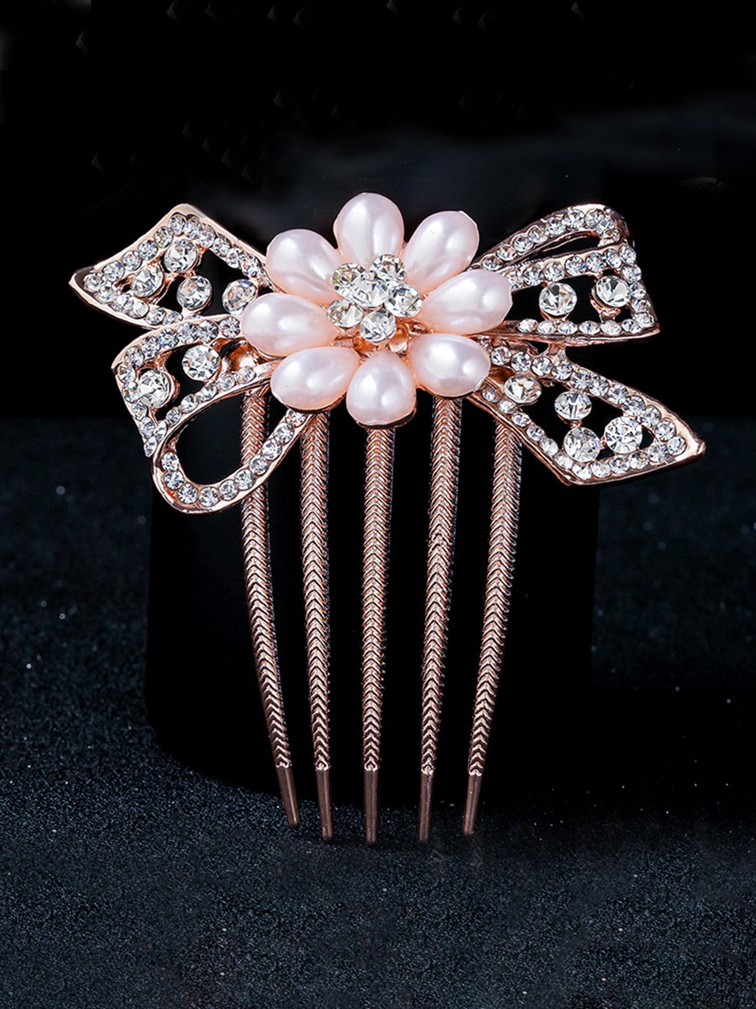 women rose gold & pink beaded comb pin