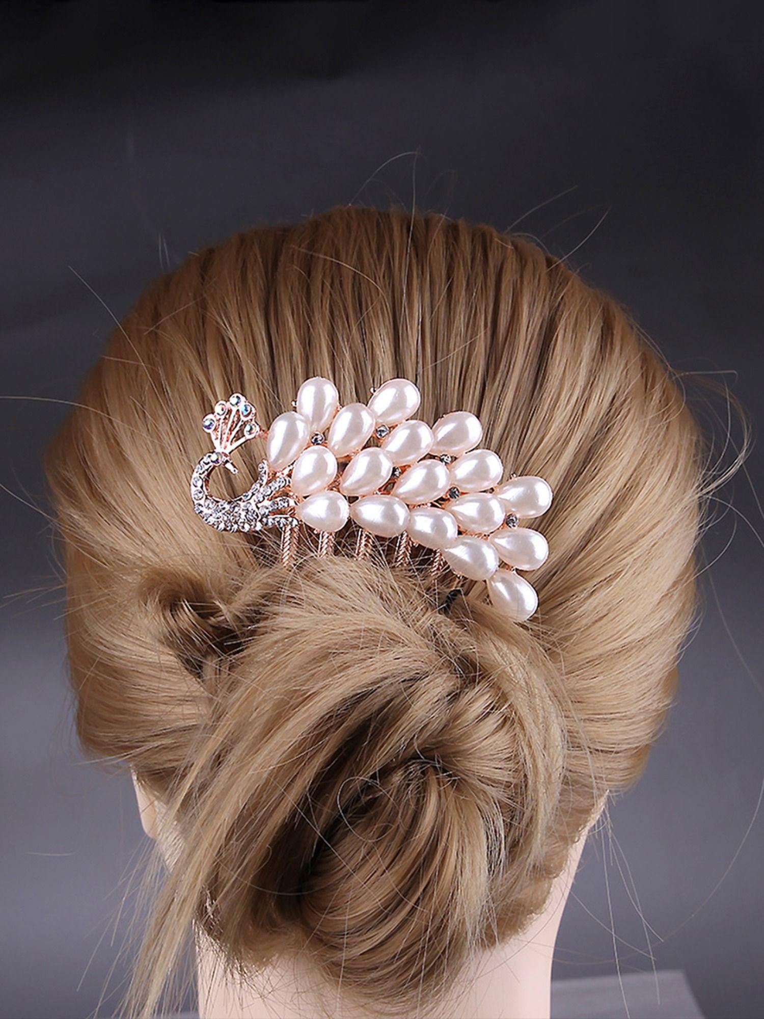 women rose gold & white embellished glamorous spark comb pin