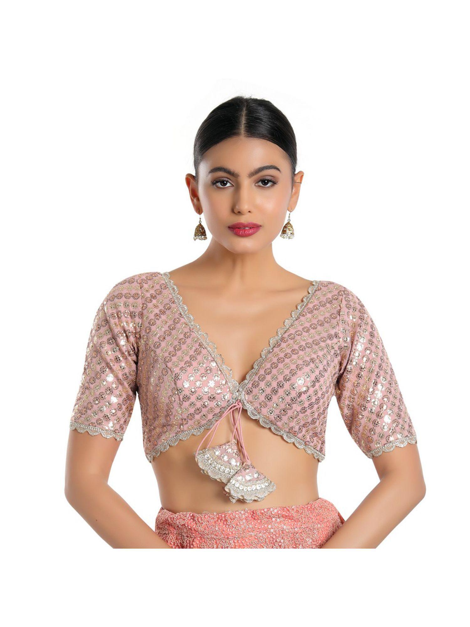 women rose gold georgette readymade saree blouse