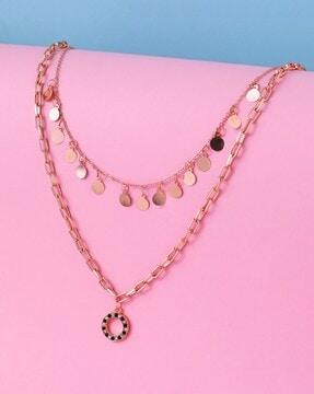 women rose gold-plated american diamond-studded layered necklace