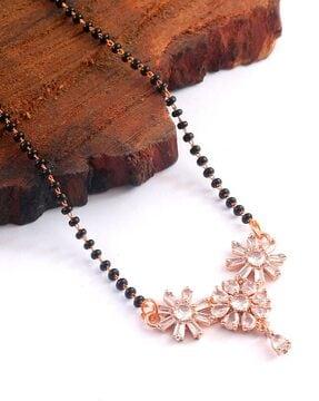 women rose gold-plated american diamond-studded mangalsutra