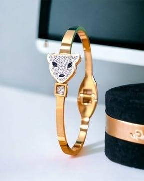 women rose gold-plated american diamond-studded slip-on bracelet