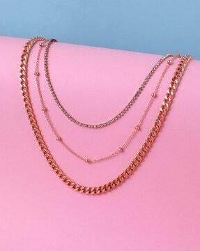 women rose gold-plated beaded layered necklace