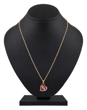 women rose gold-plated crystal floral pendant with chain