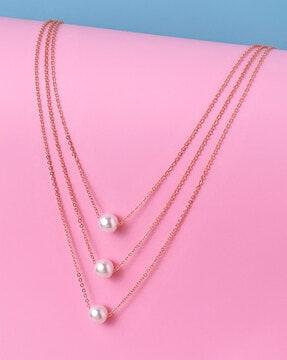 women rose gold-plated pearl-beaded layered necklace