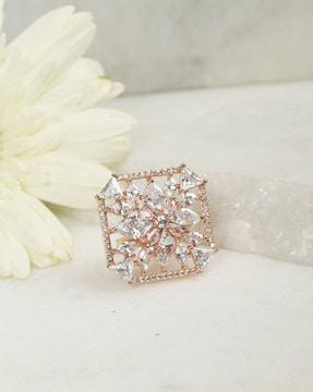 women rose gold-plated stone-studded adjustable ring