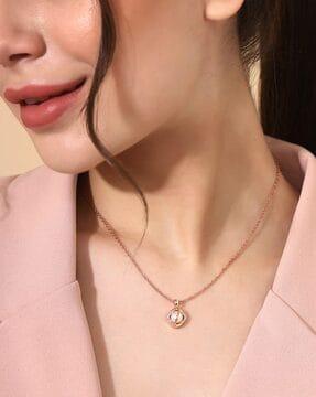 women rose gold-plated stone-studded chained pendant