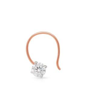women rose gold stone-studded nose pin