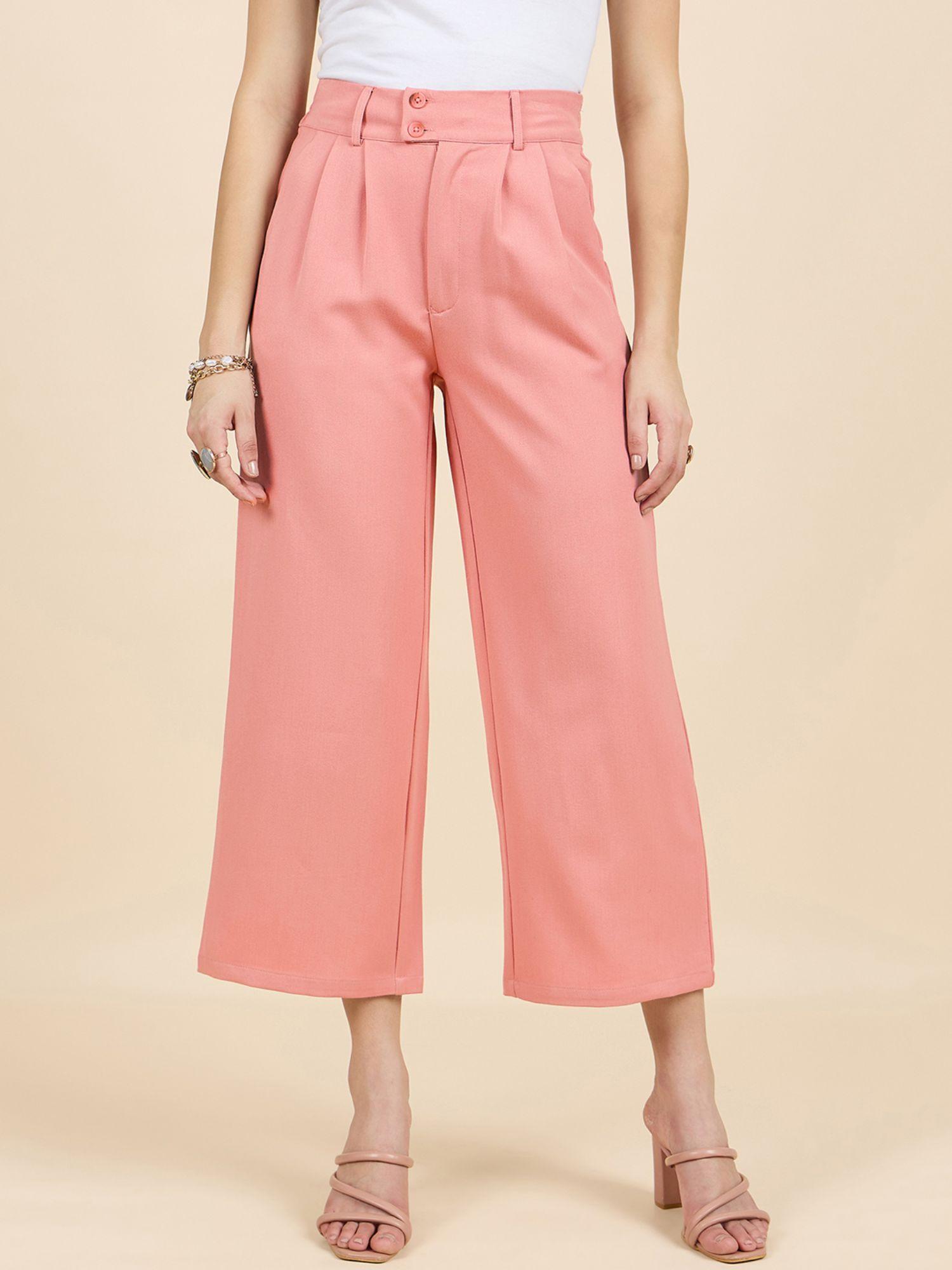 women rose pink regular fit cotton pants