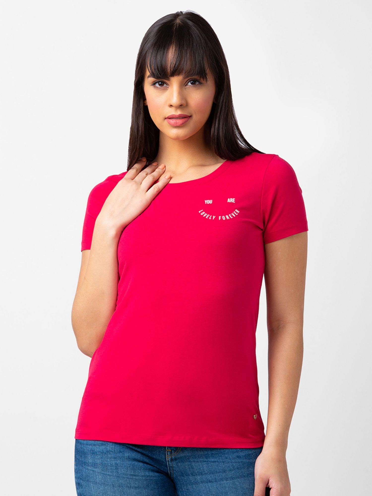 women rosebud blended regular fit half sleeve solid t-shirt