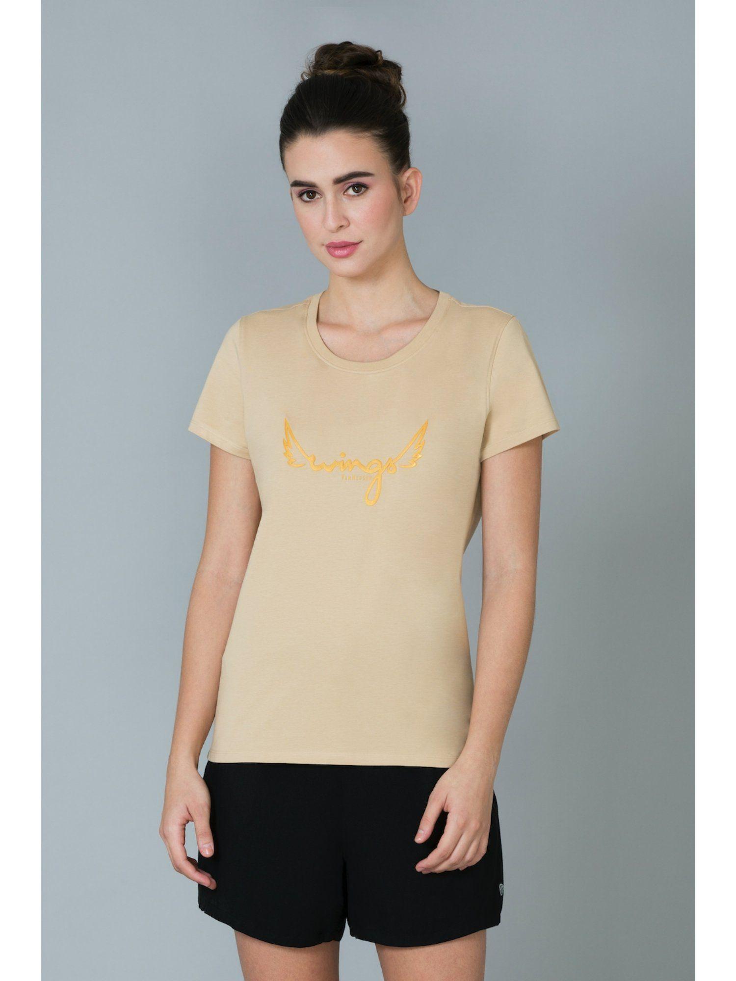 women round neck & short sleeve lounge t-shirt - beige