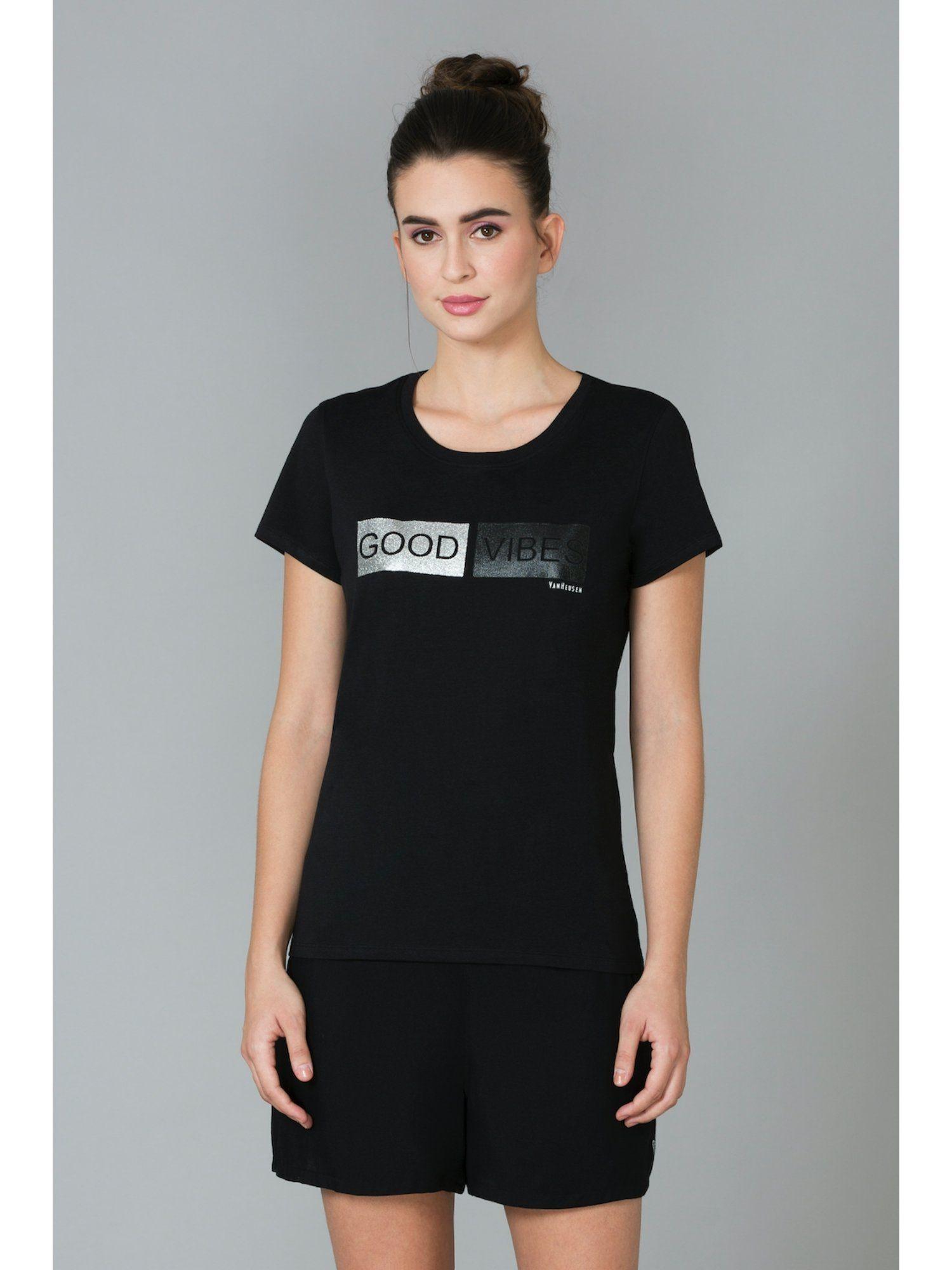 women round neck & short sleeve lounge t-shirt - black