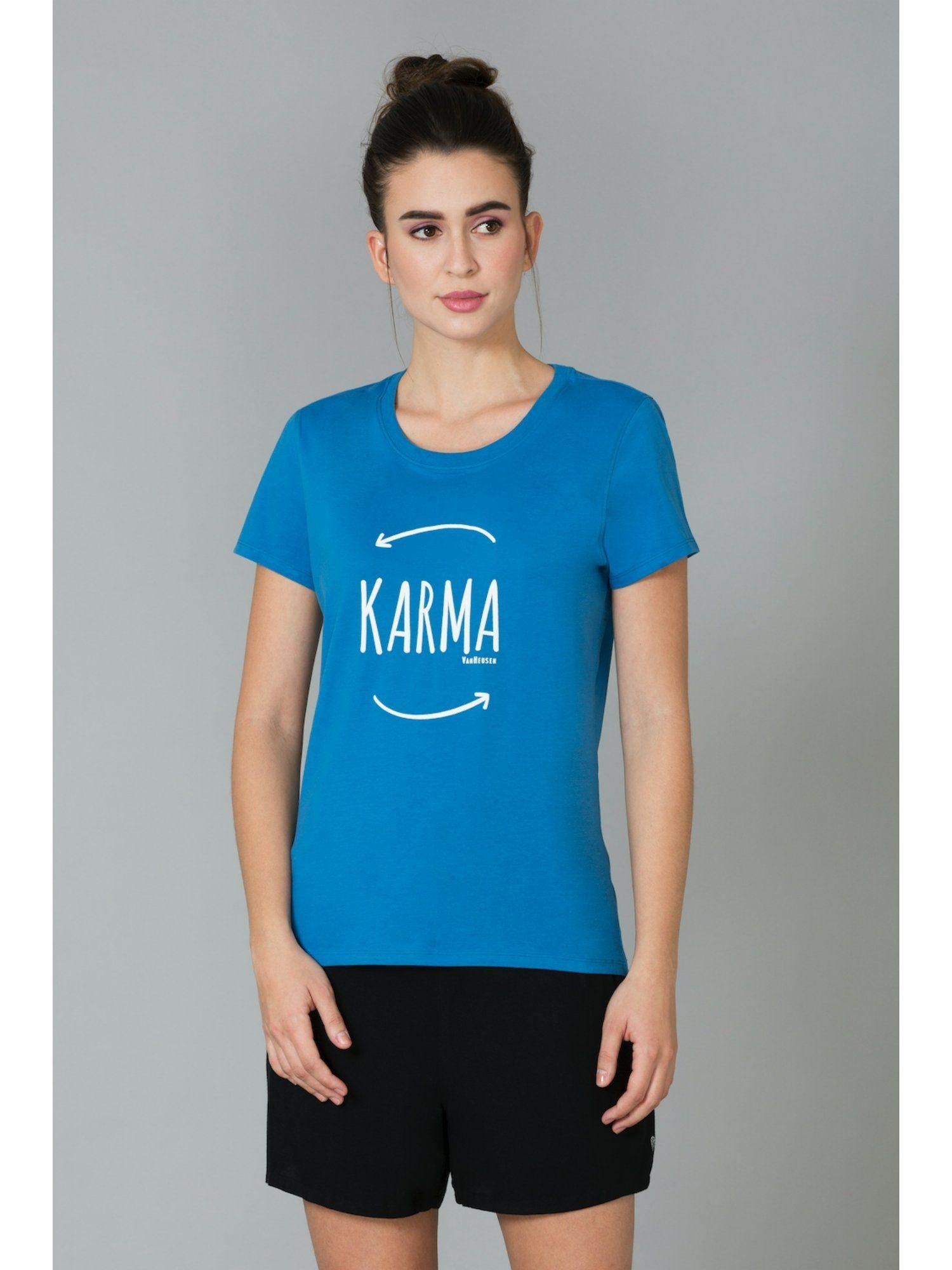 women round neck & short sleeve lounge t-shirt - blue