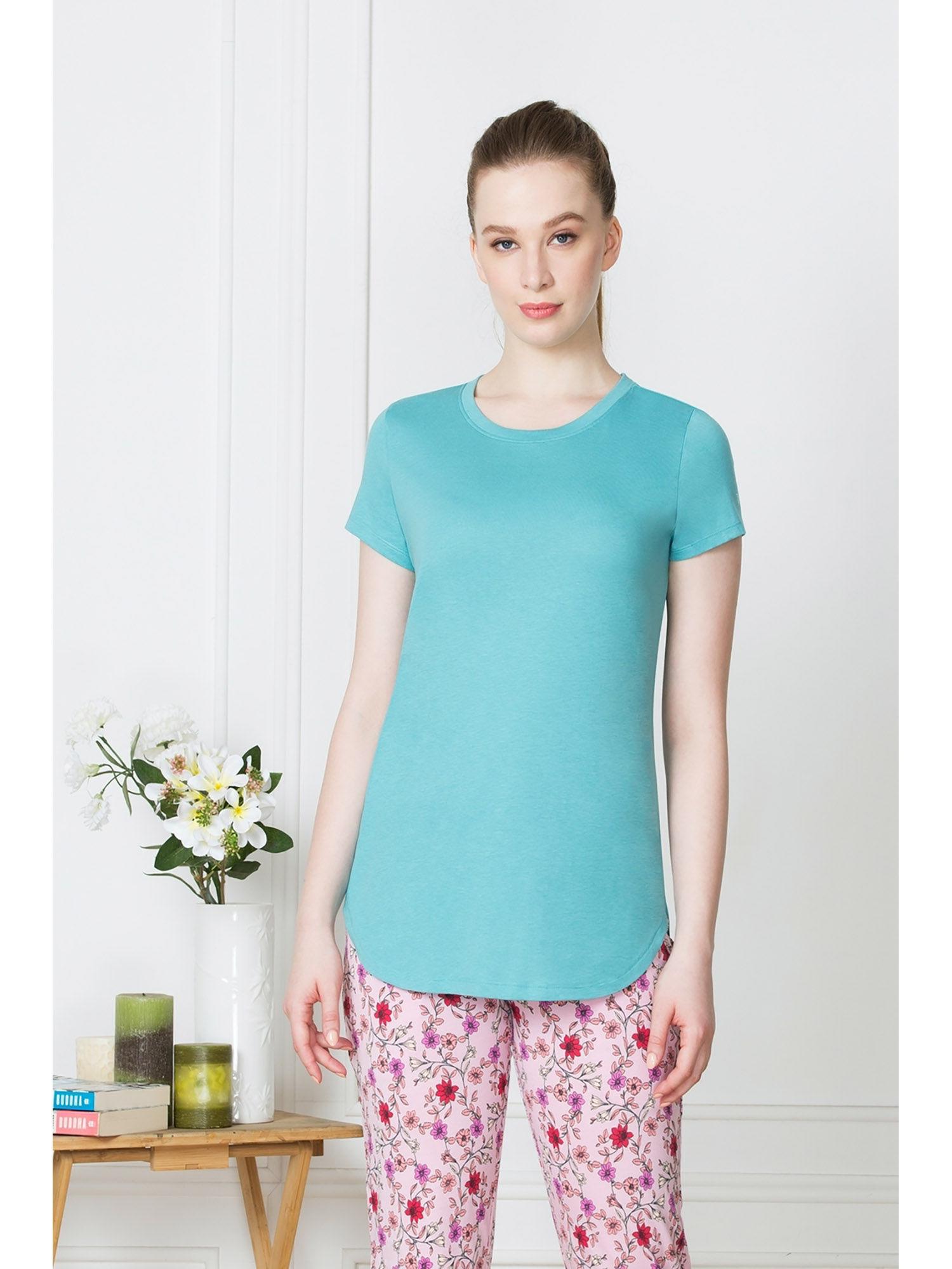 women round neck & short sleeve lounge t-shirt - blue