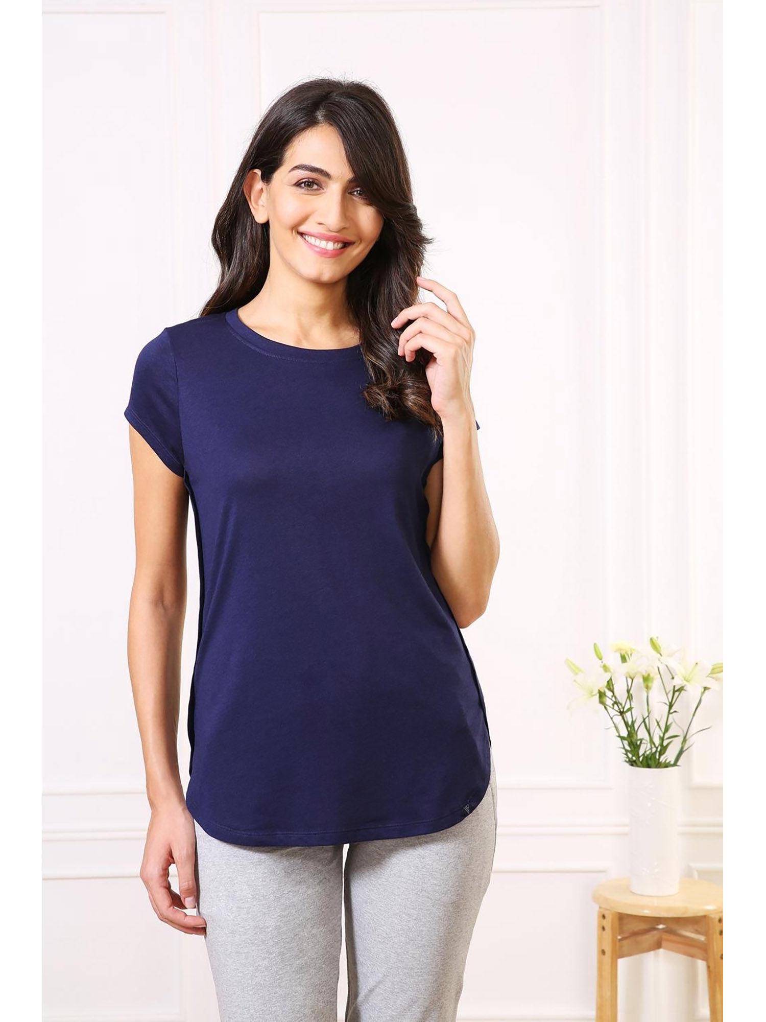 women round neck & short sleeve lounge t-shirt - deep sea navy