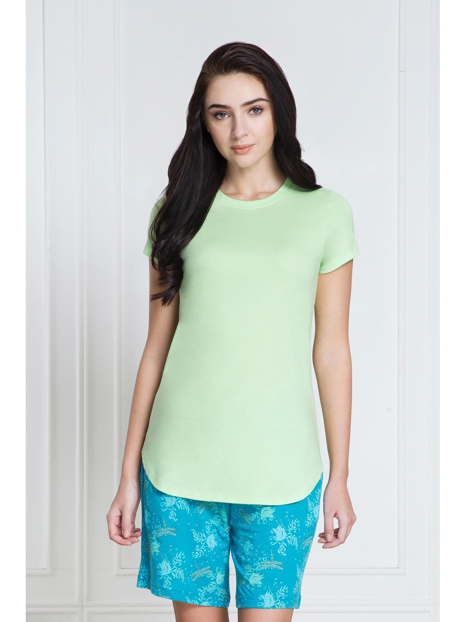 women round neck & short sleeve lounge t-shirt - green