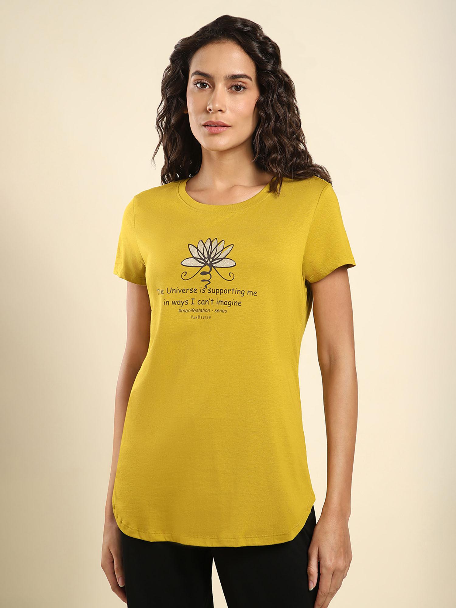 women round neck & short sleeve lounge t-shirt golden palm the universe