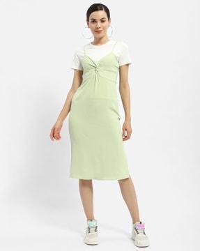 women round-neck a-line dress with short sleeves