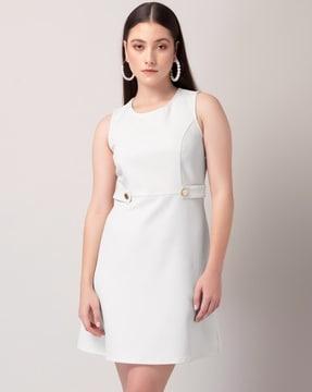 women round-neck a-line dress