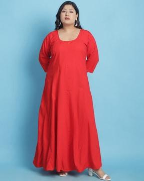 women round-neck a-line dress