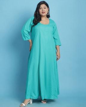 women round-neck a-line dress