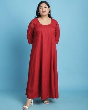 women round-neck a-line dress