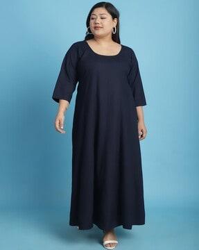 women round-neck a-line dress