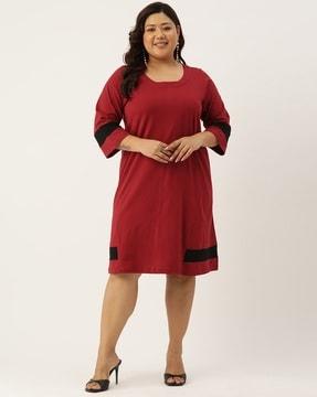 women round-neck a-line dress