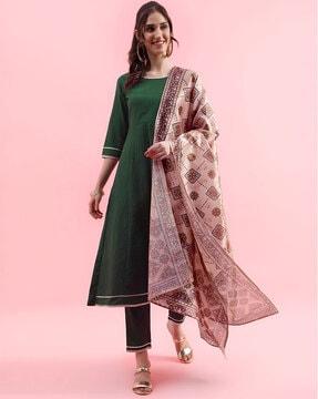 women round-neck a-line kurta set