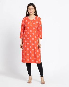 women round-neck a-line kurti